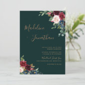 Floral Moody Emerald Green Jewel Tone Wedding Einladung (Stehend Vorderseite)