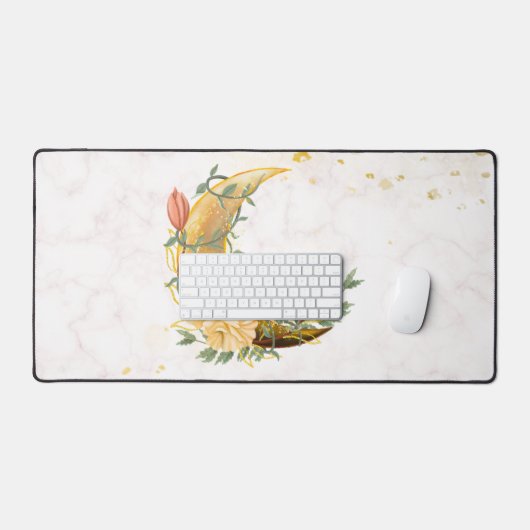 Floral Moon, Beige and Yellow Nature Design Schreibtischunterlage (Tastatur & Maus)