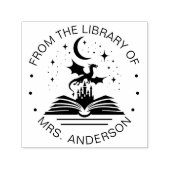 Floral Moon Cat Book Library Teacher Permastempel (Design)