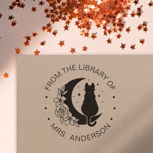 Floral Moon Cat Buchbibliothek Lehrer Permastempel