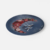 Floral Moon | Hochzeit von Marine und Burgund Pappteller (Schrägansicht)