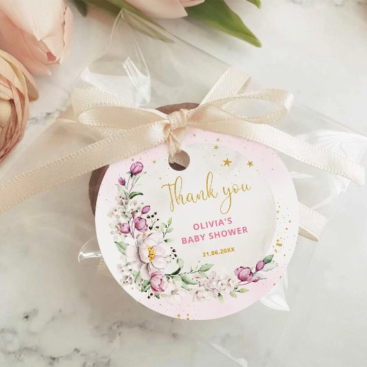 Floral Moon Pink Babydusche Danke Geschenkanhänger