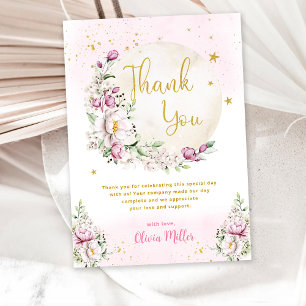Floral Moon Rosa Baby Shower Dankeskarte