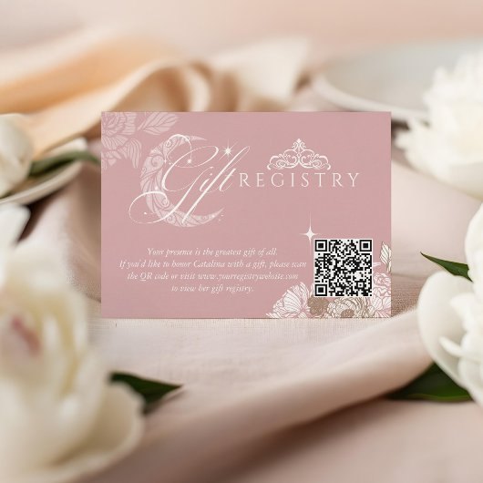 Floral Moon Star Quinceañera QR Code Gift Registry Begleitkarte