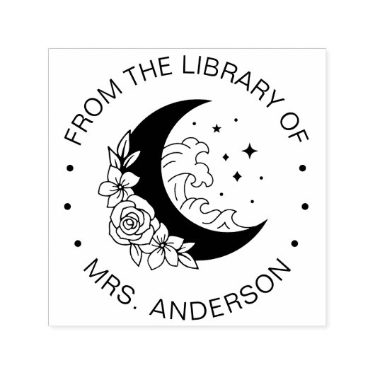 Floral Moon Waves Buchbibliothek Lehrer Permastempel (Design)