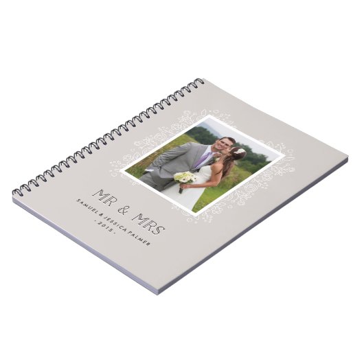 Floral Mr. & Mrs. Journal - Taupe Notizblock (Linke Seite)