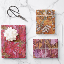 Floral Mucha Red Orange Lila Irische Vintage Kunst