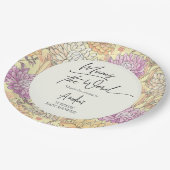 Floral Mum's the Word Surprise Baby Shower Pappteller (Schrägansicht)