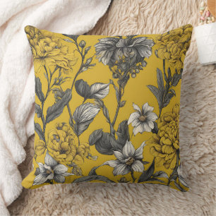 Floral Mustard AI art Kissen