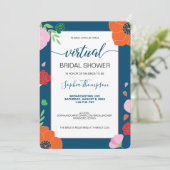 FLORAL-Muster auf dunkelblauem VIRTUAL-BRAUTPARTY Einladung (Stehend Vorderseite)