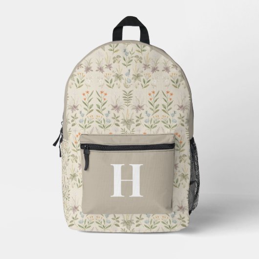 Floral Muster Monogram Druckknopfbeutel Bedruckter Rucksack (Vorderseite)