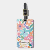 Floral Muster Monogram Gepäckmarke Gepäckanhänger (Vorderseite vertikal)