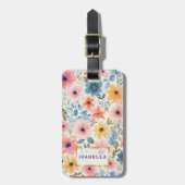 Floral Muster Monogram Gepäckmarke Gepäckanhänger (Vorderseite vertikal)