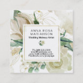 *~* Floral Mutes Wasserfarbe Gold Kontur Quadratische Visitenkarte (Rückseite)
