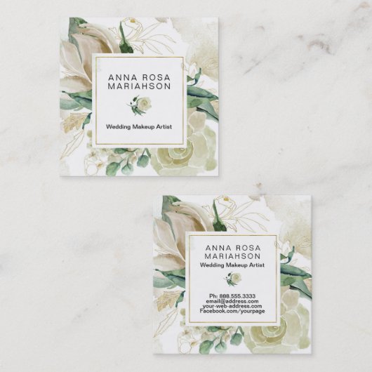 *~* Floral Mutes Wasserfarbe Gold Kontur Quadratische Visitenkarte (Vorne/Hinten)