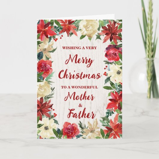 Floral Mutter und Vater frohe Weihnachten Karte (Vorderseite)
