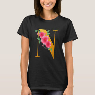 Floral N Alphabet Niedlich Anfangsbuchstabe N G T-Shirt