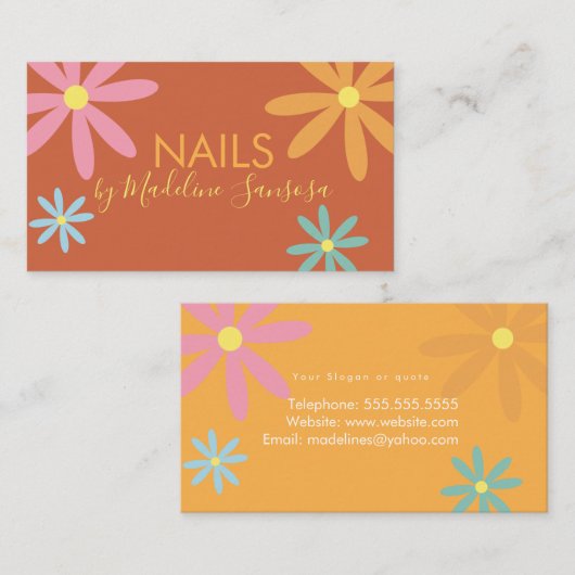 Floral Nail Technician Groovy Business Card Visitenkarte (Vorne/Hinten)