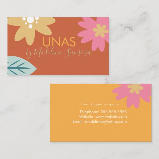Floral Nail Technician Orange Business Card Visitenkarte (Vorne/Hinten)
