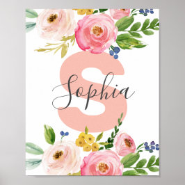Floral Name Girl Baby Personalisiert Boho Kinderzi Poster