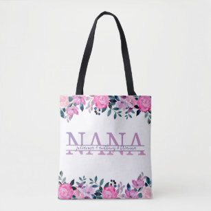 Floral Nana spaltet Monogram mit Enkelnamen Tasche