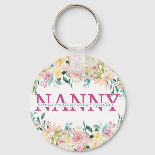 Floral Nanny spaltete Monogramm mit Enkelnamen Schlüsselanhänger (Vorderseite)
