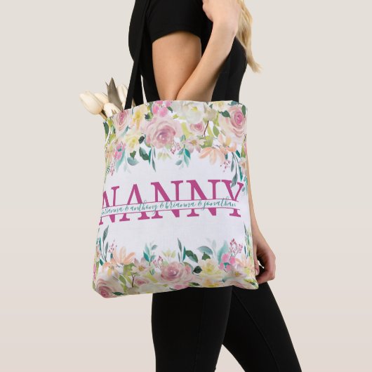 Floral Nanny spaltete Monogramm mit Enkelnamen Tasche (Von Nahem)