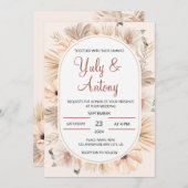 Floral Natural Boho Beige Modern Einladung (Vorne/Hinten)