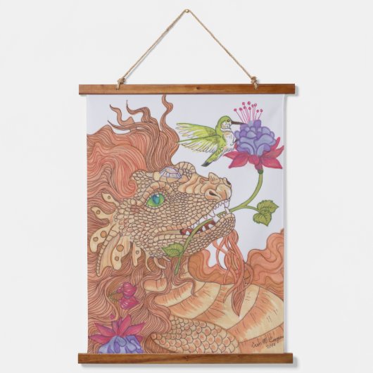 Floral Nature Dragon Triptych Wandteppich Mit Holzrahmen (Vorderseite 3)