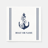 Floral Nautic Anchor Custom Boat Name Weiß Serviette (Vorderseite)