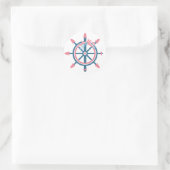 Floral Nautic Ship Wheel rosa und blaue Blumen Runder Aufkleber (Tasche)