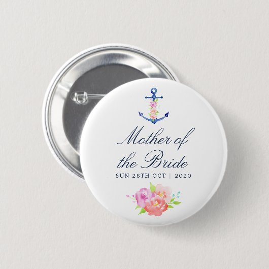 Floral Nautic Wedding Mother of the Bride Button (Vorne & Hinten)