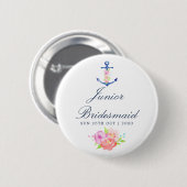 Floral Nautical Wedding Junior Bridesmaid Button (Vorne & Hinten)