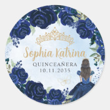 Floral Navy Blue Gold Quinceanera Birthday Favor