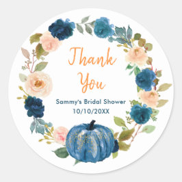Floral Navy Blue Pumpkin Brautparty Vielen Dank Runder Aufkleber