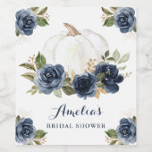 Floral Navy Blue Pumpkin Fall Brautparty Weinetikett (Einzelnes Label)