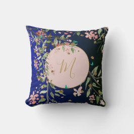 Floral Navy Elegante Rosa Gold Chinoiserie Kissen