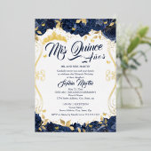 Floral Navy Garden Gold Mis Quince Quinceanera Folieneinladung (Stehend vorne)