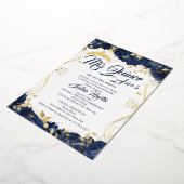 Floral Navy Garden Gold Mis Quince Quinceanera Folieneinladung (Gedreht)
