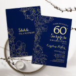 Floral Navy Gold Überraschung 60. Geburtstagsparty Einladung<br><div class="desc">Blumenmarineblau und Gold überraschen 60. Geburtstagsfeier Einladung. Minimalistisches modernes Design mit botanischen Akzenten und Typografie-Script-Schriftart. Einfache florale Einladungskarte perfekt für eine stilvolle weibliche Überraschung am Tag. Kann für jedes Alter angepasst werden.</div>