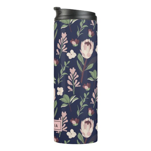 Floral Navy Monogram Thermosbecher (Nach rechts gedreht)
