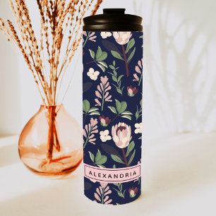Floral Navy Monogram Thermosbecher