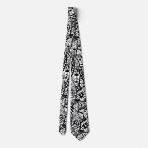 Floral Neck Tie - Art - Schwarz-weiß Krawatte