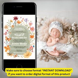 Floral Newborn Baby Muslim Geburtsankündigung Einladung