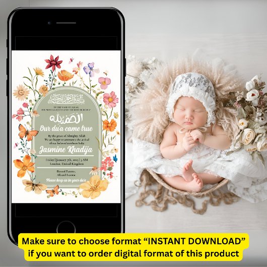 Floral Newborn Baby Muslim Geburtsankündigung Einladung
