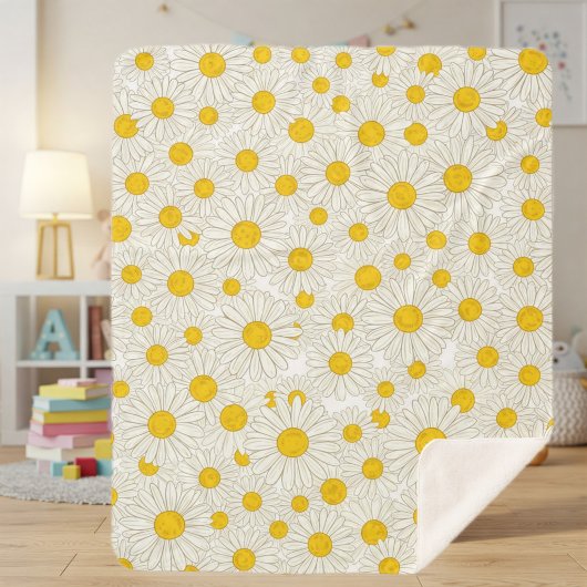 Floral Newborn Blanket with Yellow Daisies Sherpadecke