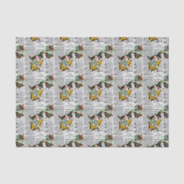 Floral Newsprint Butterfly Seidenpapier
