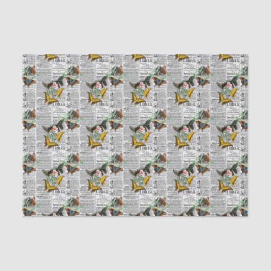 Floral Newsprint Butterfly Seidenpapier (Vorderseite)
