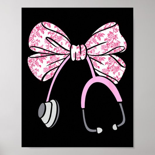 Floral Nk Coquette Bow Rn Nurse Stethoscope Nursin Poster (Vorne)