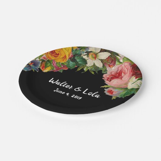 Floral Noir Pappteller (Schrägansicht)